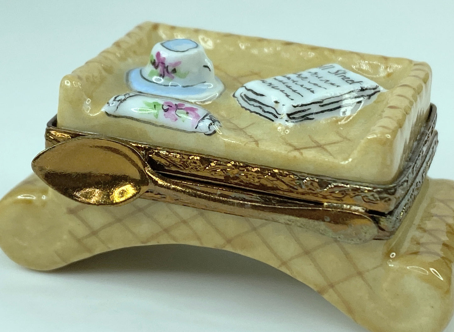 Morning Coffee w/ Wall Street Journal Tray ~ mq Limoges Trinket Box A316