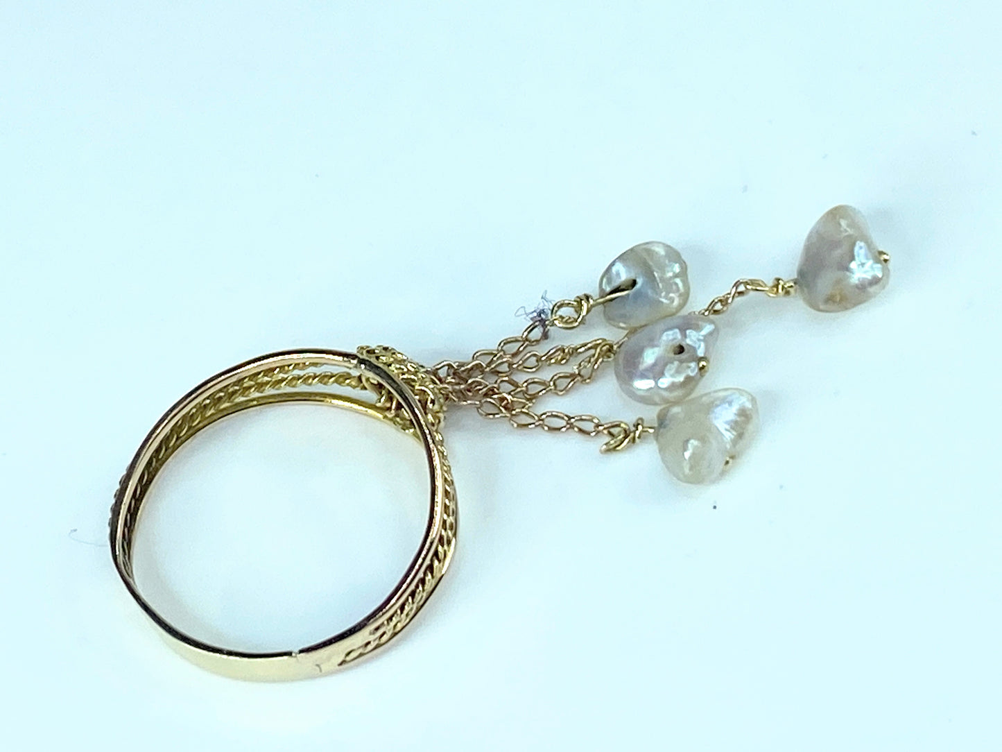 14K yellow gold Freshwater cultured pearl dangle ring s7.75 2.8f JR9277