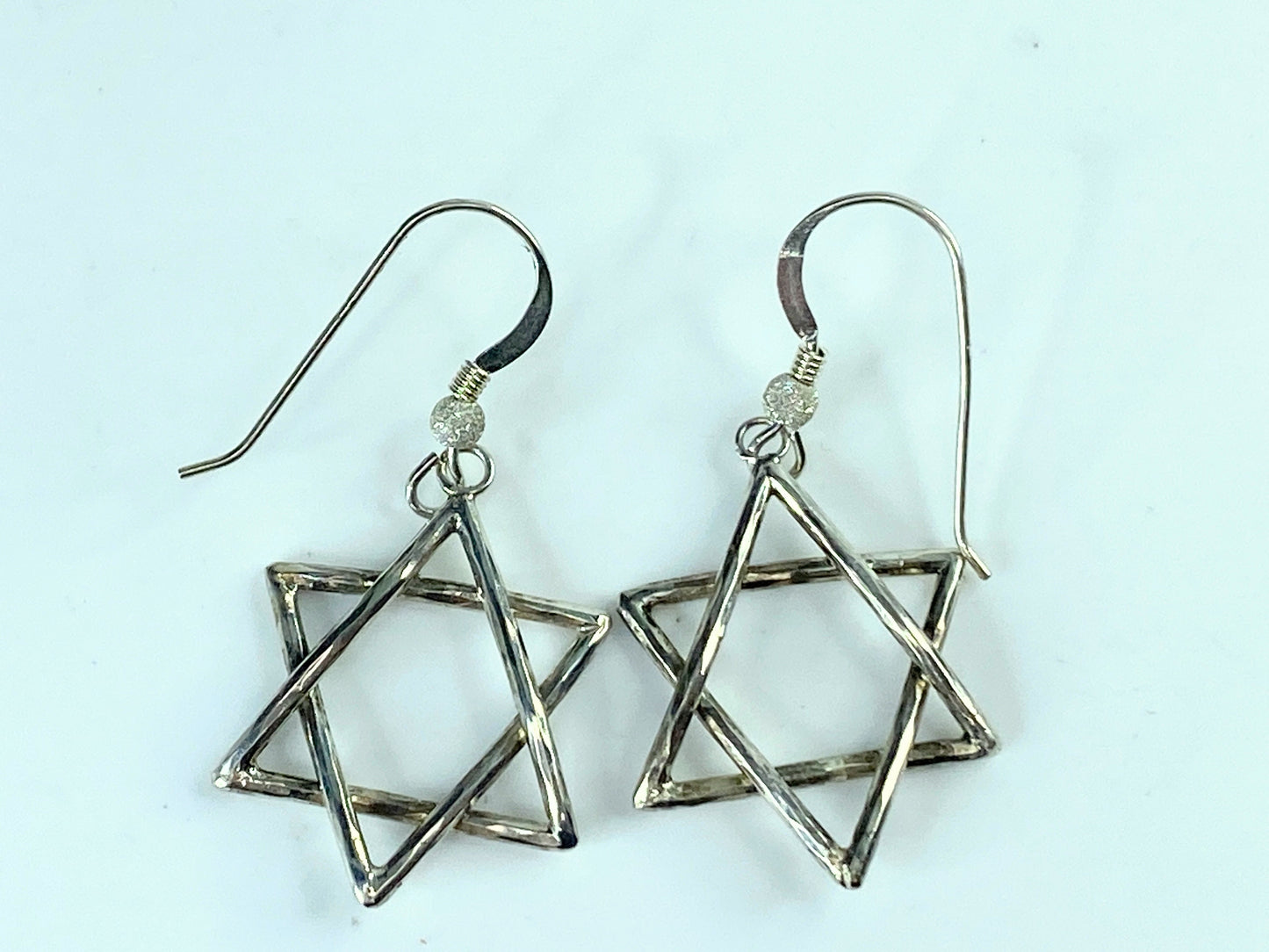 Sterling silver hammered pattern Star of David earrings 1 5/8" 4.3g JR9887