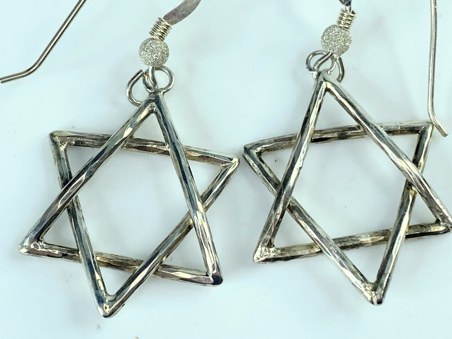 Sterling silver hammered pattern Star of David earrings 1 5/8" 4.3g JR9887