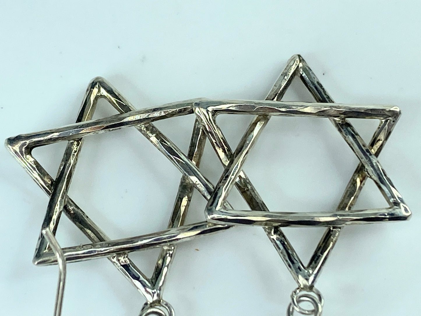 Sterling silver hammered pattern Star of David earrings 1 5/8" 4.3g JR9887