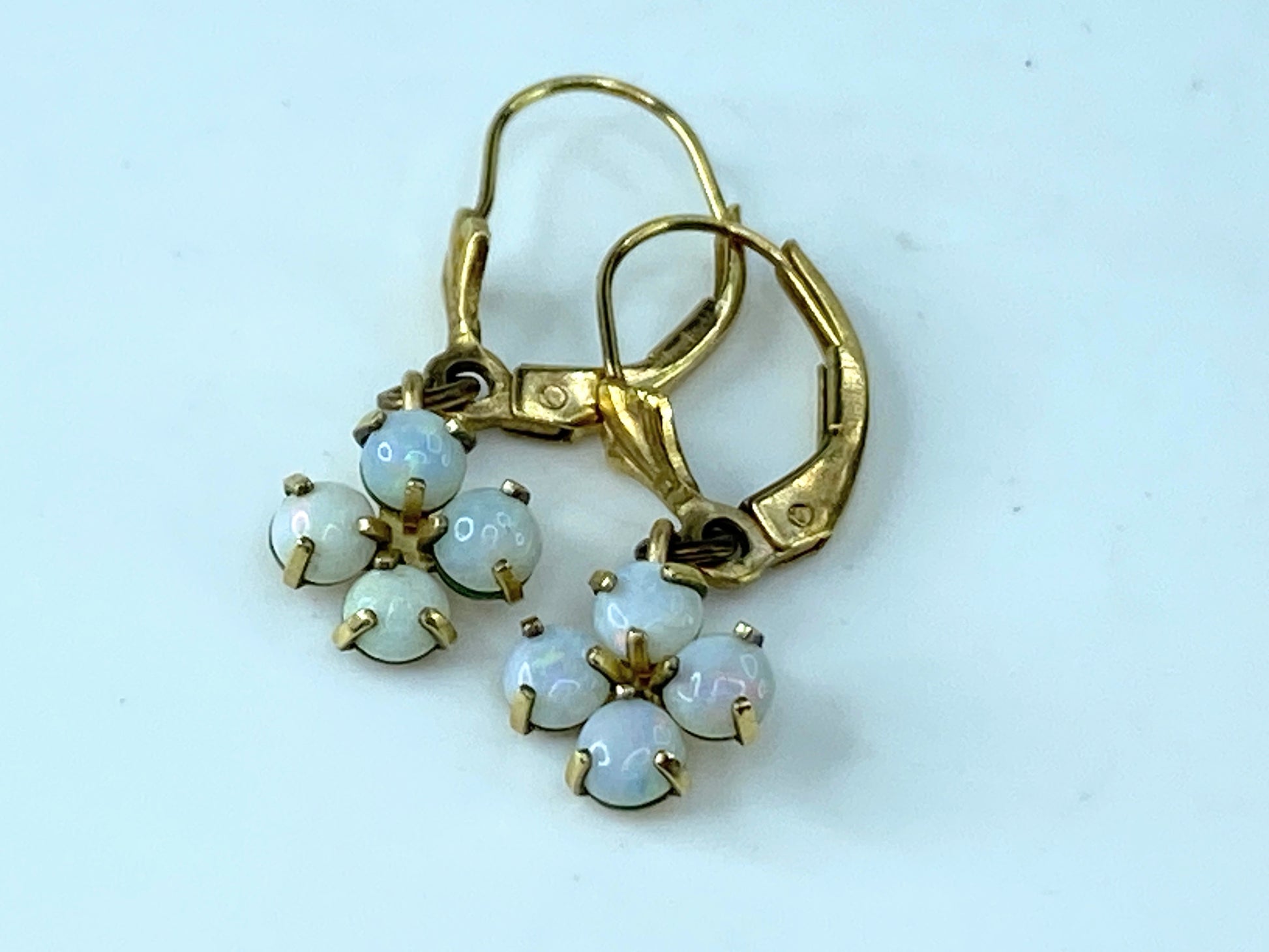 Art Deco 14 Karat 3.0mm Opal cabochon Quatrefoil earrings