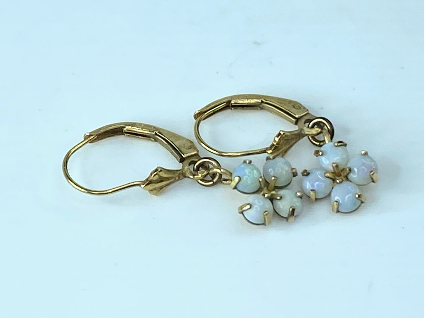 Art Deco 14 Karat 3.0mm Opal cabochon Quatrefoil earrings