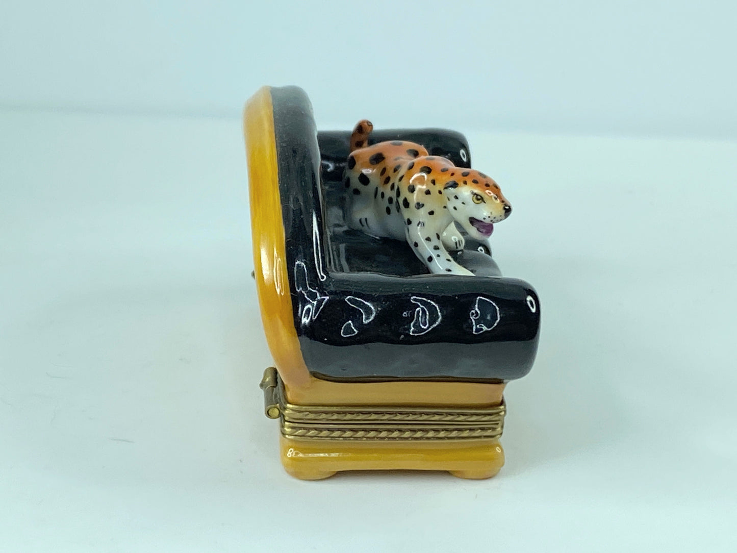 Limoges hand painted Leopard on Couch 3 1/4" x 1 1/2" x 1 3/4" A284