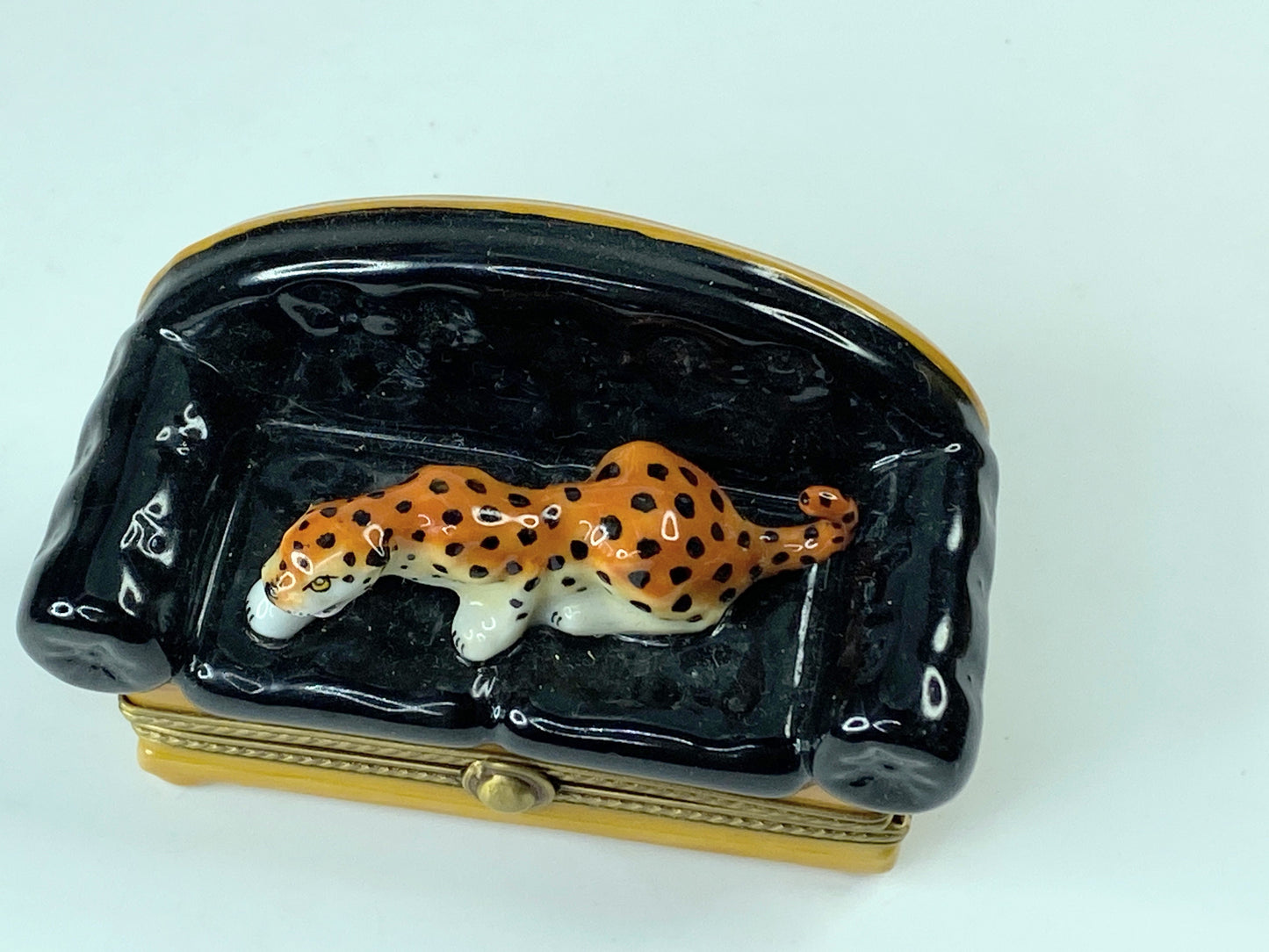 Limoges hand painted Leopard on Couch 3 1/4" x 1 1/2" x 1 3/4" A284