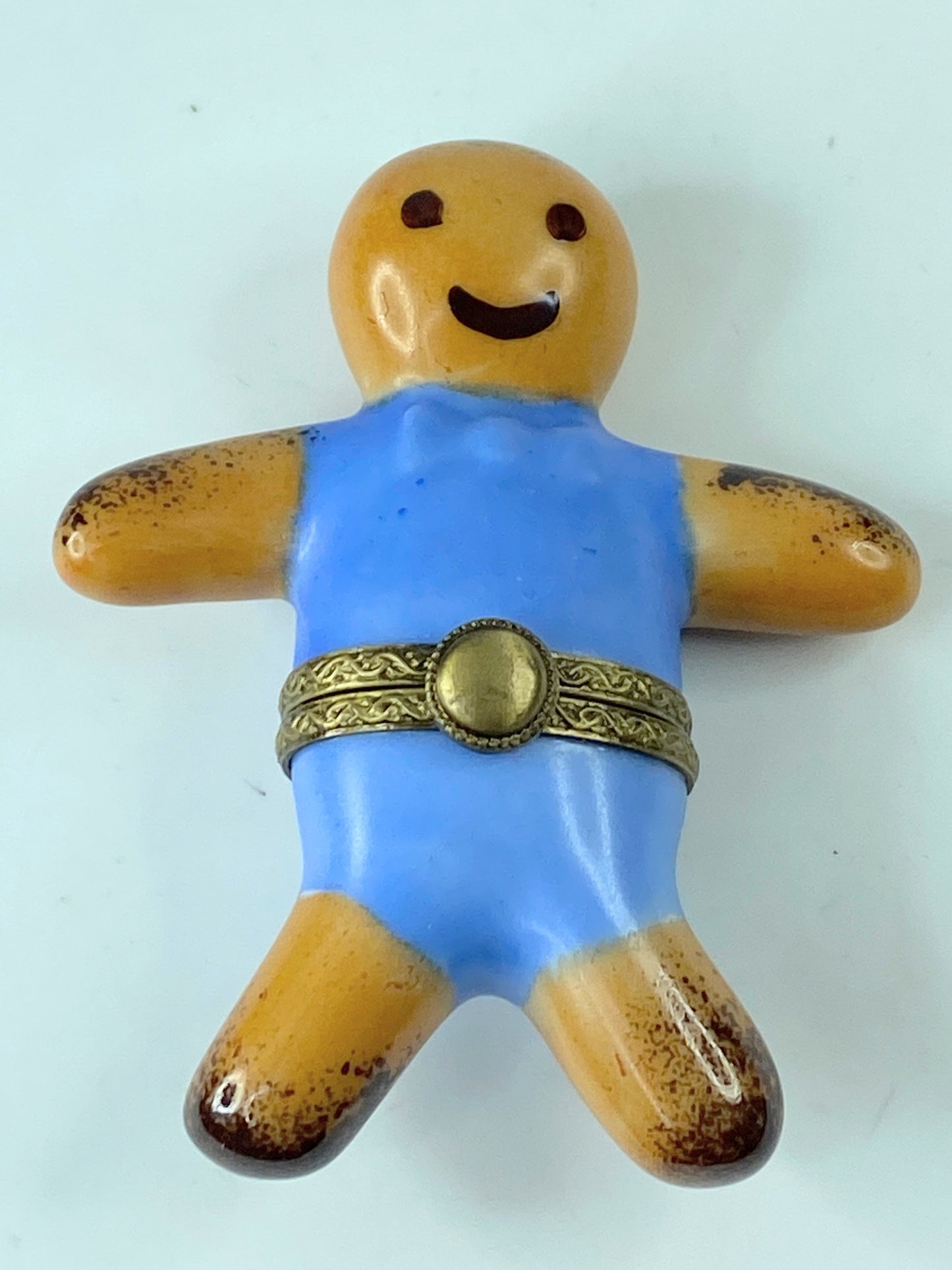 G.R Limoges Peint Main France Gingerbread man Trinket box 2 3/4" x 2 1/4" A289