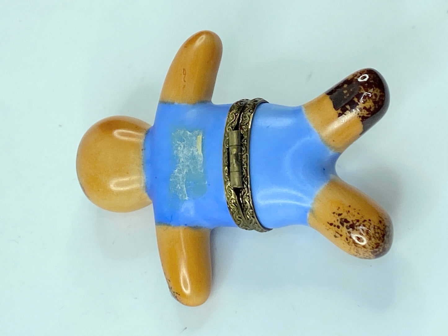 G.R Limoges Peint Main France Gingerbread man Trinket box 2 3/4" x 2 1/4" A289