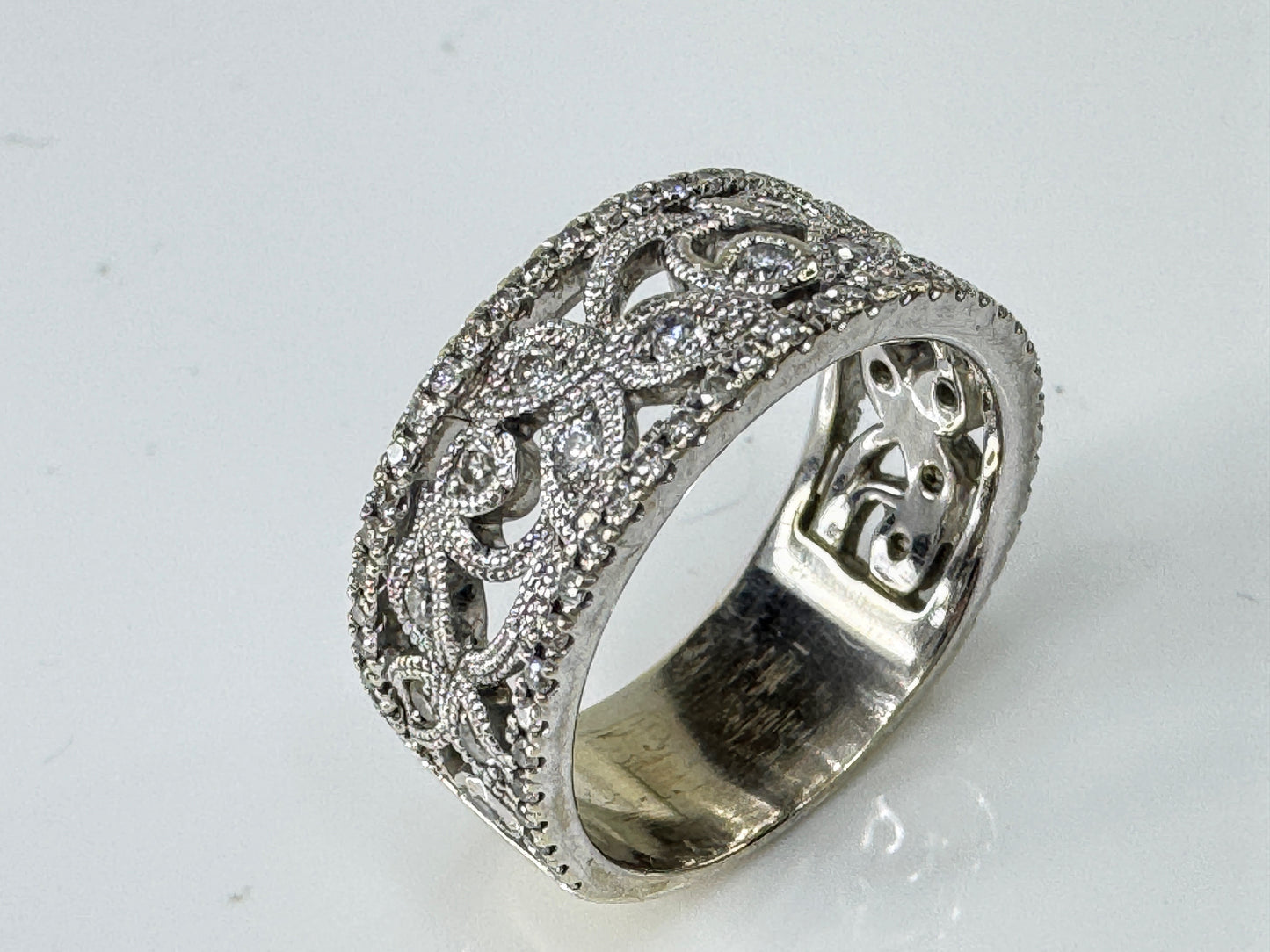 Vintage 14K Gold Wide Pavé Diamond Accent Statement Band Ring 8.75mm JR1717