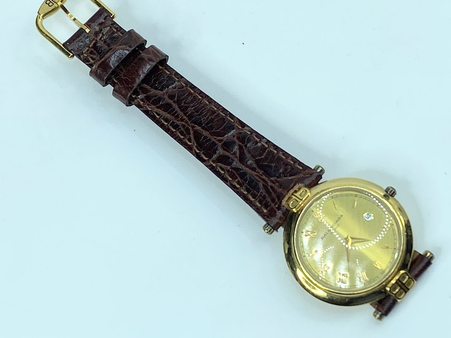 Balenziaga men's Watch 18K gold plated new battery genuine leather band GS156