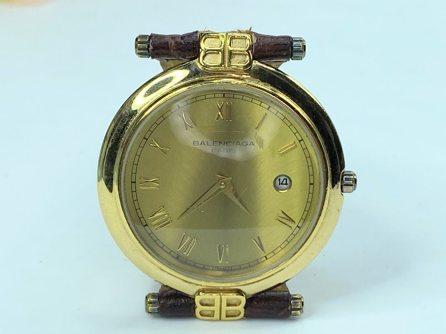 Balenziaga men's Watch 18K gold plated new battery genuine leather band GS156
