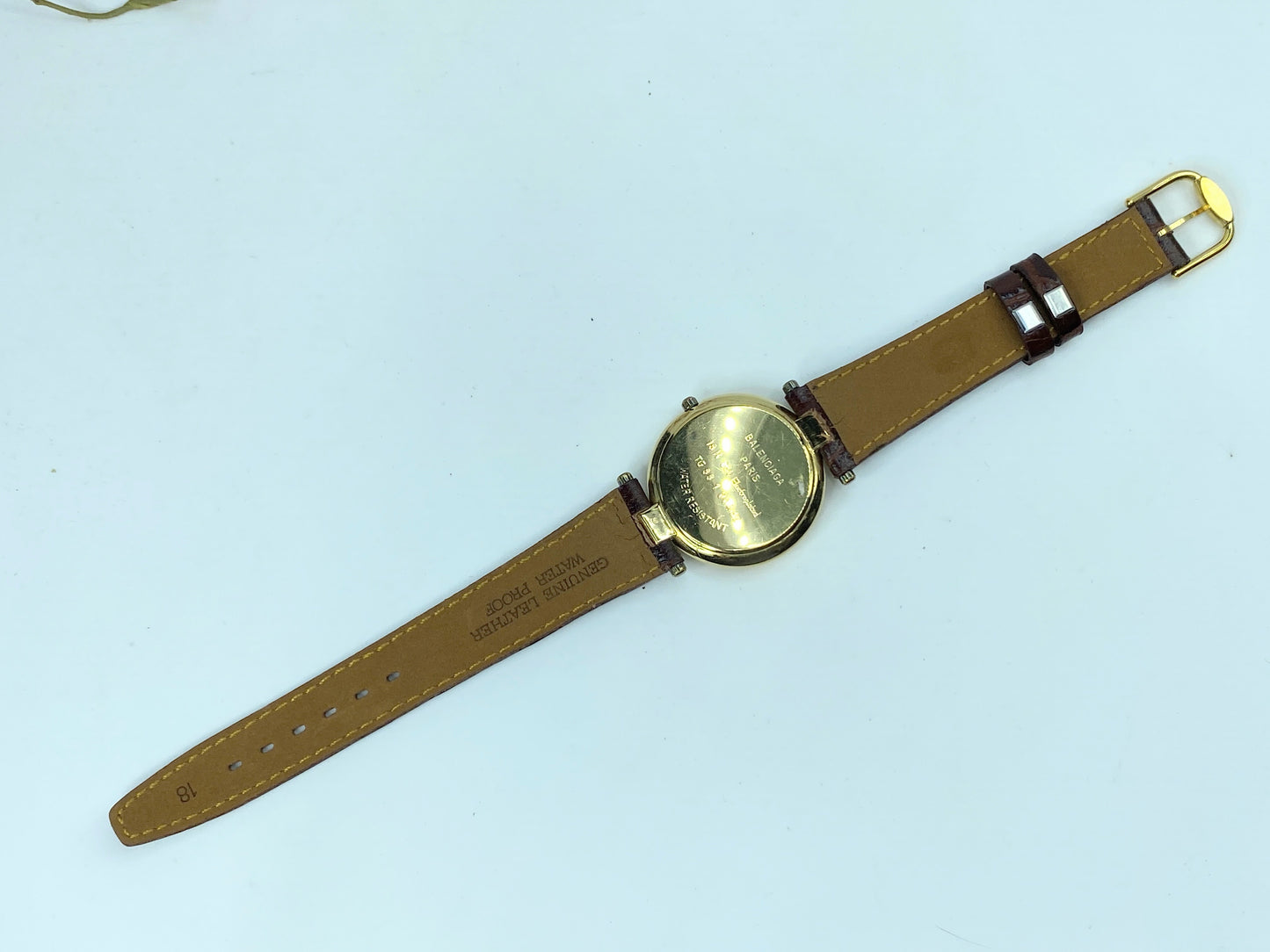 Balenziaga men's Watch 18K gold plated new battery genuine leather band GS156