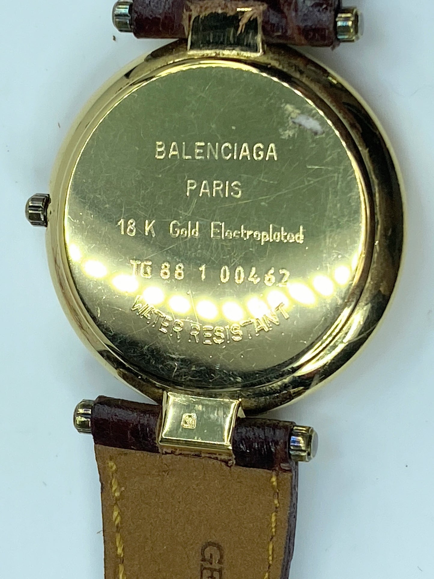 Balenziaga men's Watch 18K gold plated new battery genuine leather band GS156