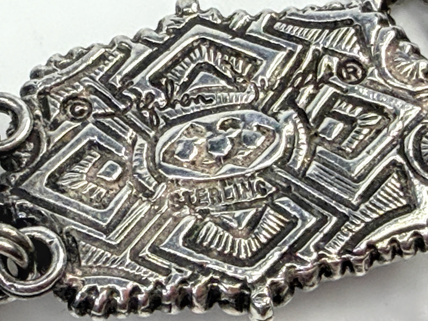 Vintage Stephen Dweck Sterling Carved Green Quartz Intaglio Bracelet JR1559