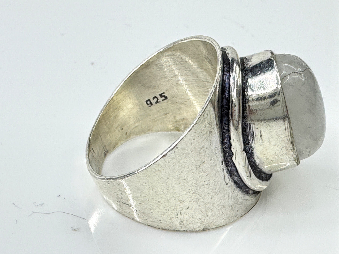 Vintage Sterling Silver Moonstone Wide Band Ring Size 6.5 925 JR1717