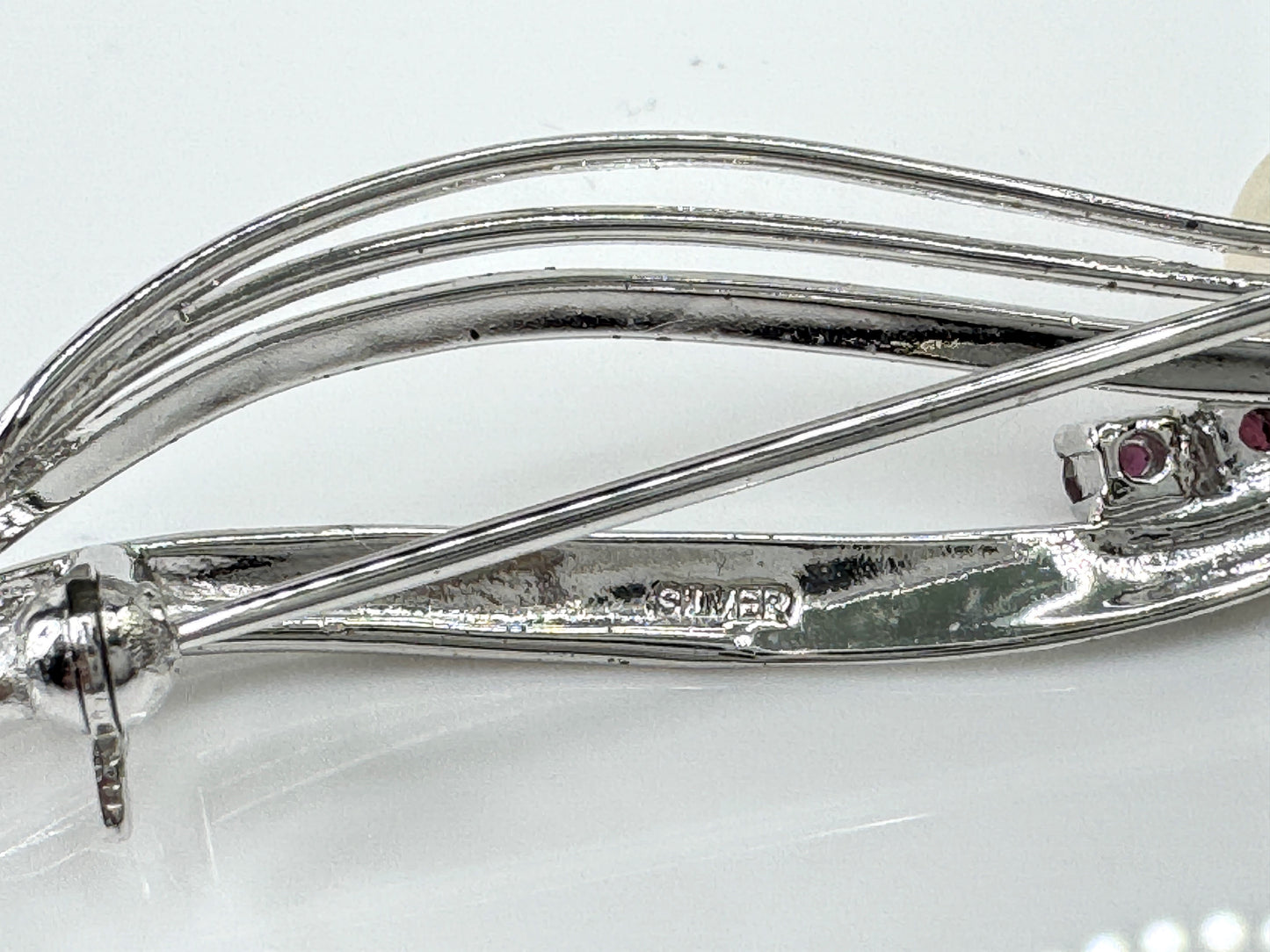 Japanese Sterling Silver 7.5mm Pearl and Ruby Spray Brooch Pin JR1723
