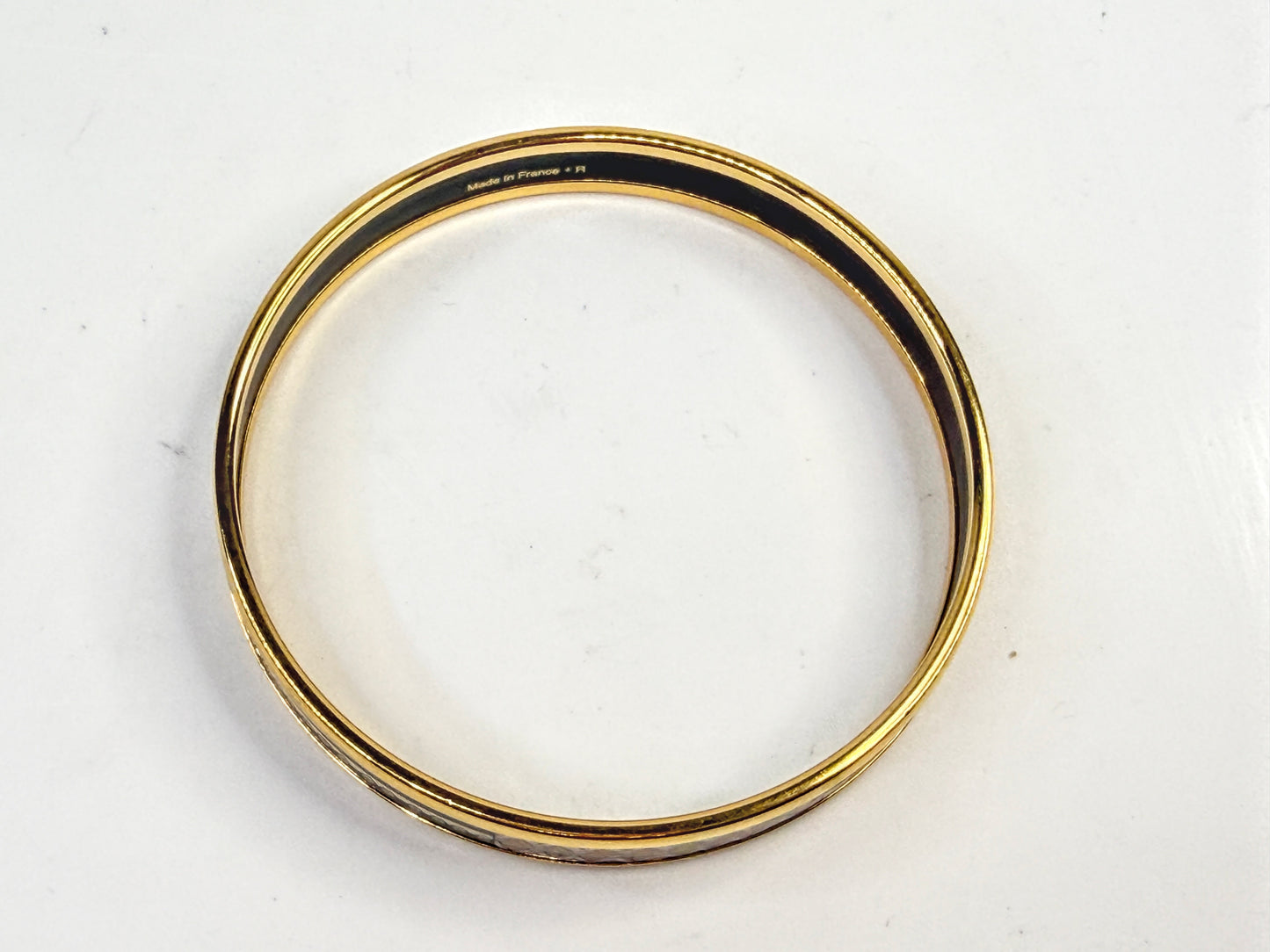 Vintage Hermes 10mm Black Enamel Gold Tone Bangle 7.5" authentic GS788