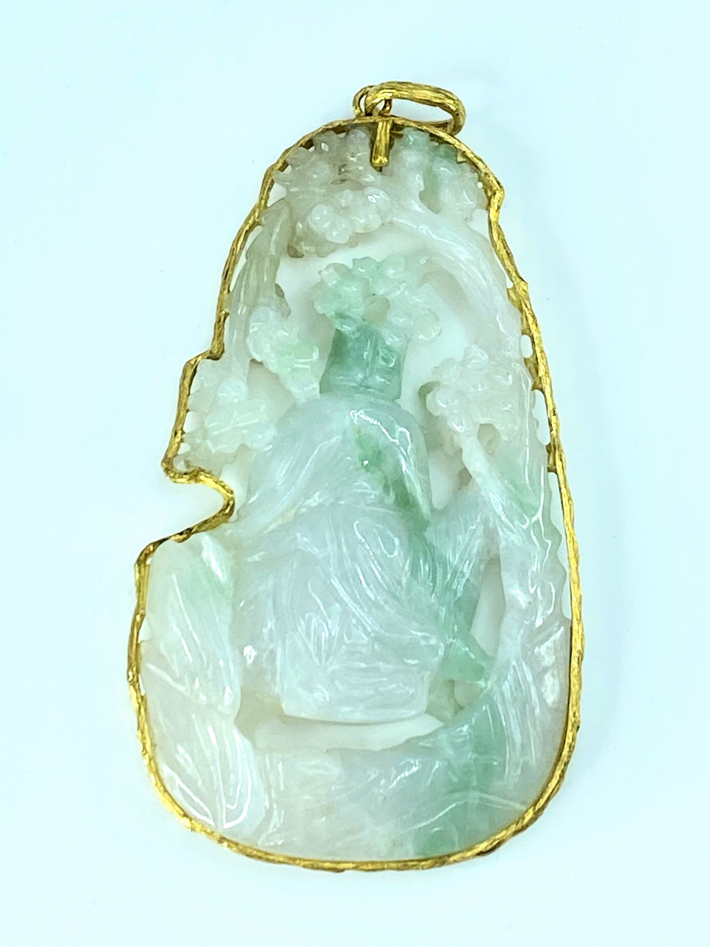 Vintage hand carved Jade custom made 14K pendant