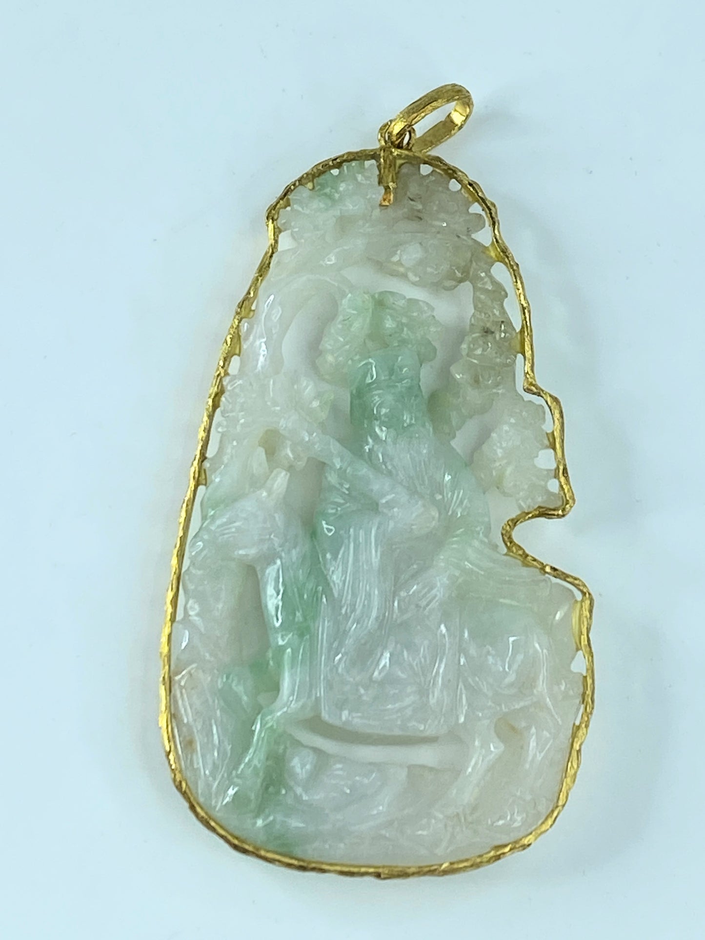 Vintage hand carved Jade custom made 14K pendant