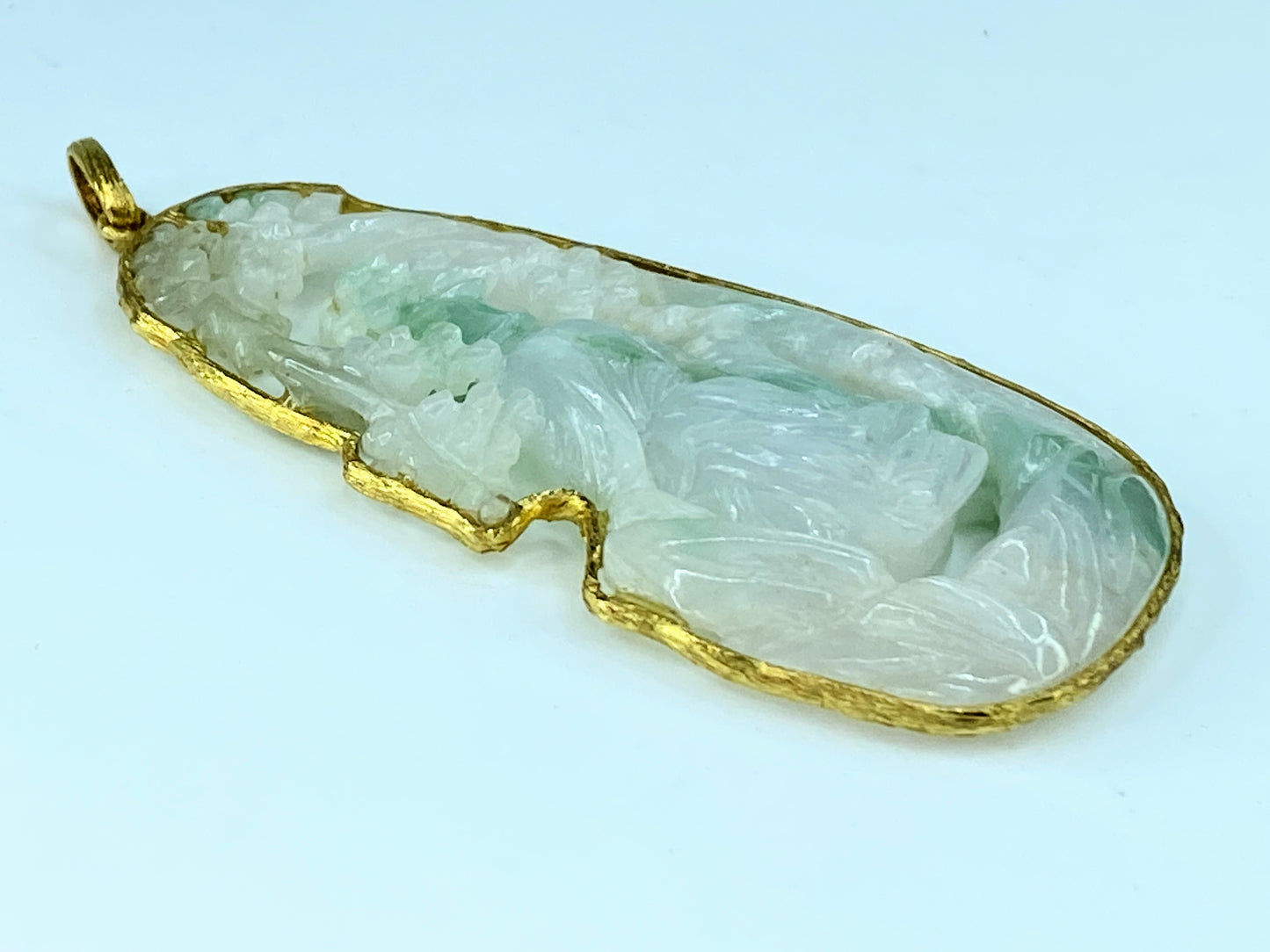 Vintage hand carved Jade custom made 14K pendant