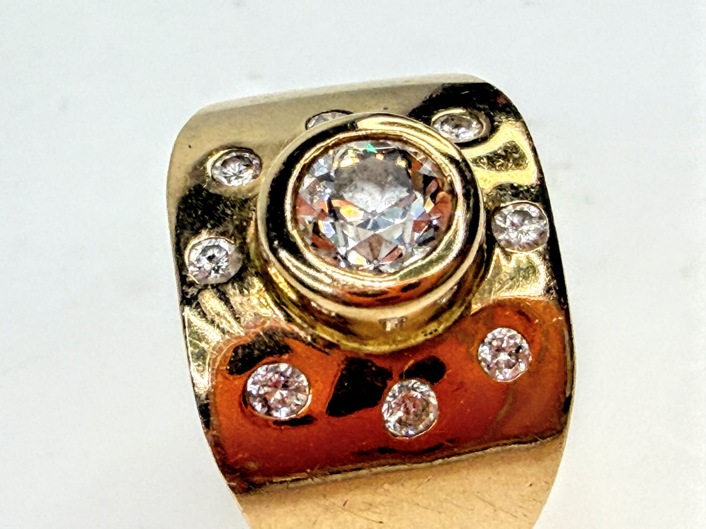 Custom 14K Gold 0.5ct Old Euro cut Diamond Wide Band Ring Size 6.75 JR1565