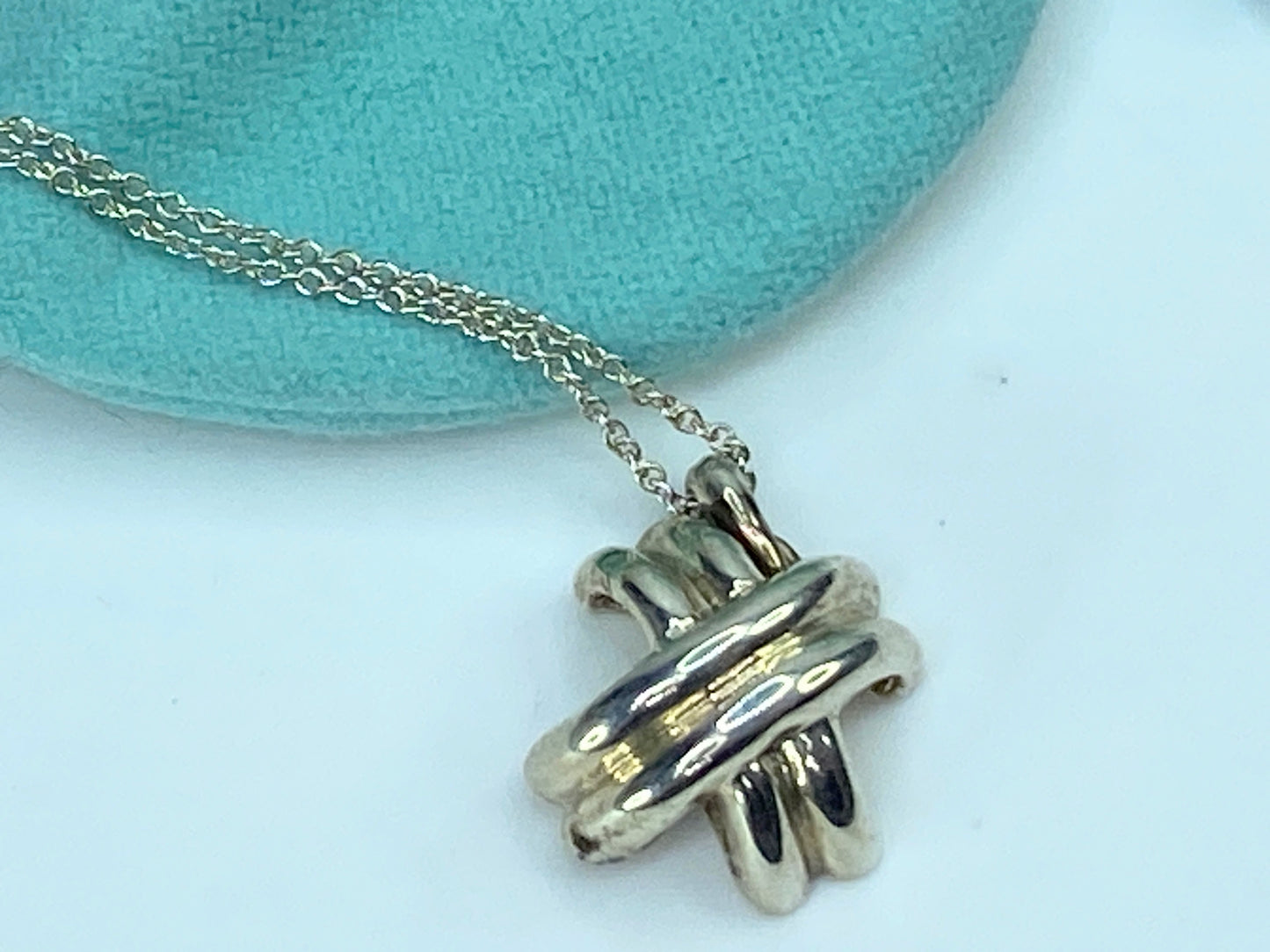 Tiffany & Co Silver Signature X Necklace Pendant 16.5" Chain Gift Love JR9911