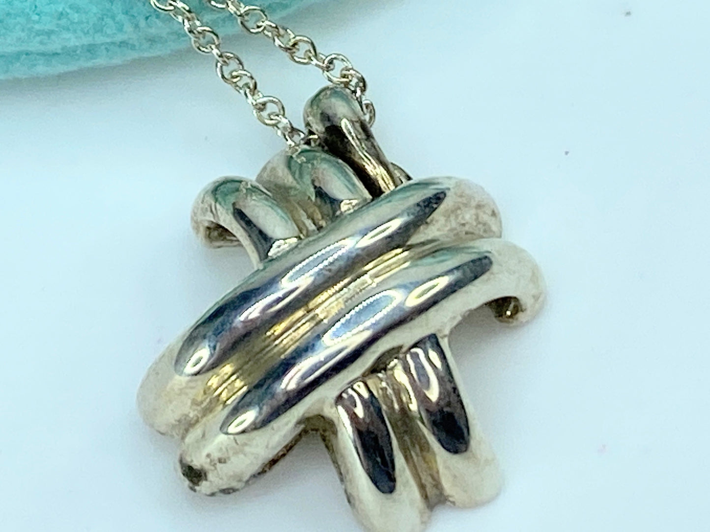 Tiffany & Co Silver Signature X Necklace Pendant 16.5" Chain Gift Love JR9911
