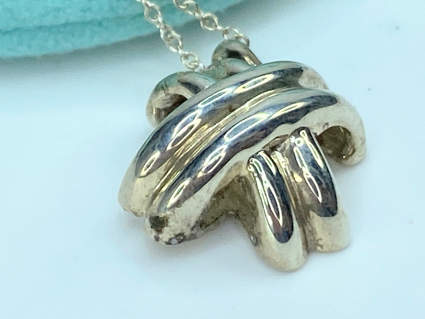 Tiffany & Co Silver Signature X Necklace Pendant 16.5" Chain Gift Love JR9911