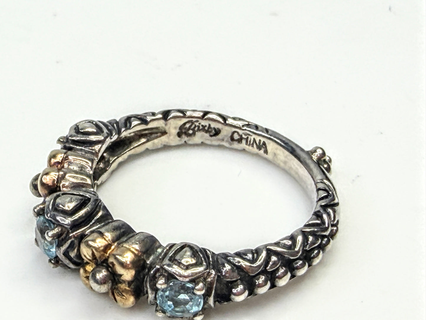 Vintage Barbara Bixby Sterling 18K Blue Topaz Floral stackable Ring S6 JR1587