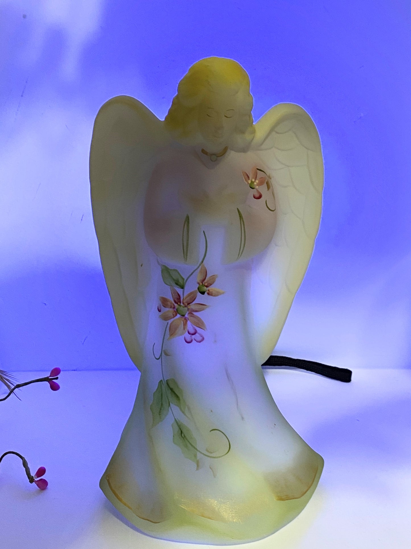 Signed Fenton Ltd Edition Christmas Satin Angel Figurine 22K Gold trim 8.0" A560