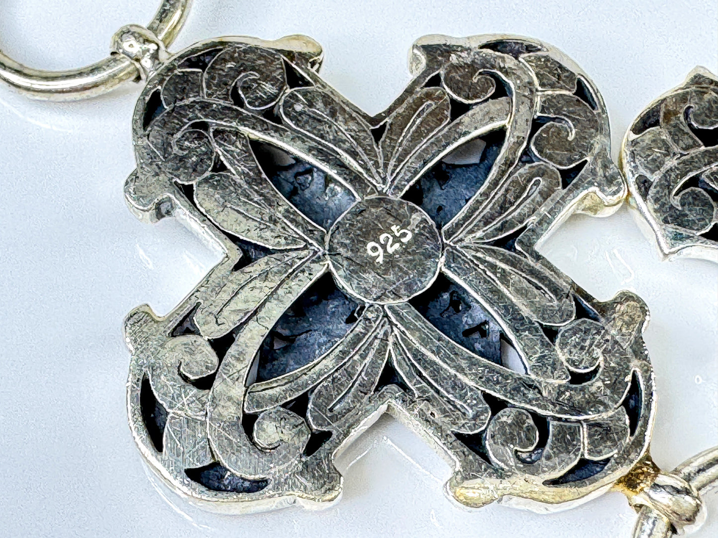 Rare Sterling Silver Triple Cross Toggle Bracelet, Scroll Openwork Links JR1767