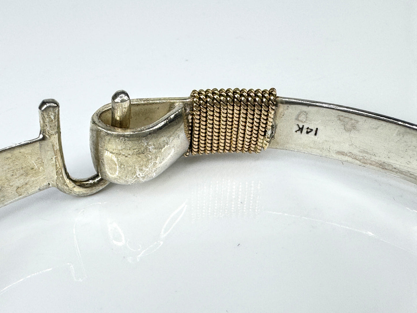 Men’s Handmade Sterling Silver & 14K Gold Hook Bangle Bracelet JR1771