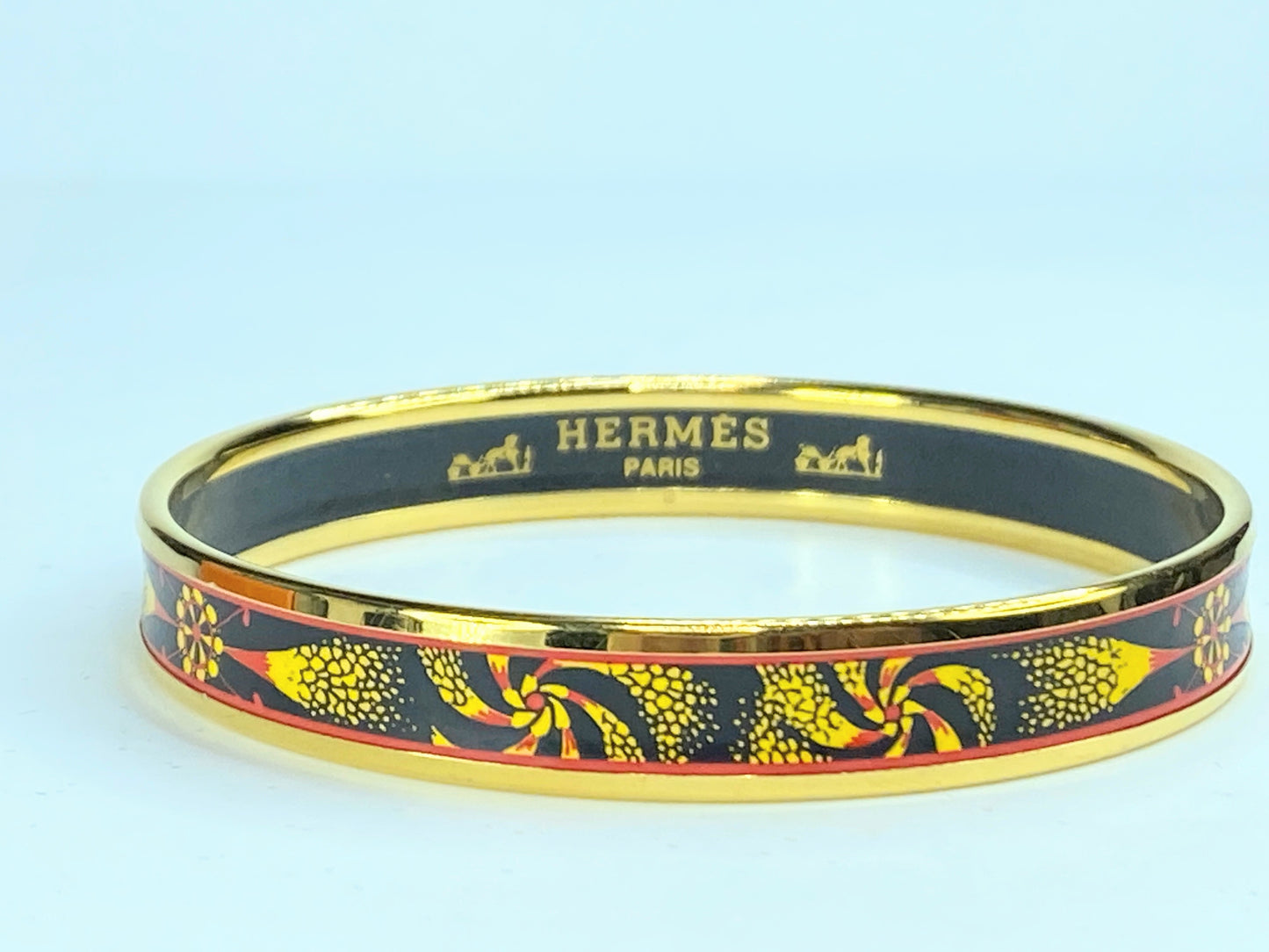 HERMES bangle enamel PM ladies GP black gold 8.0" GS163