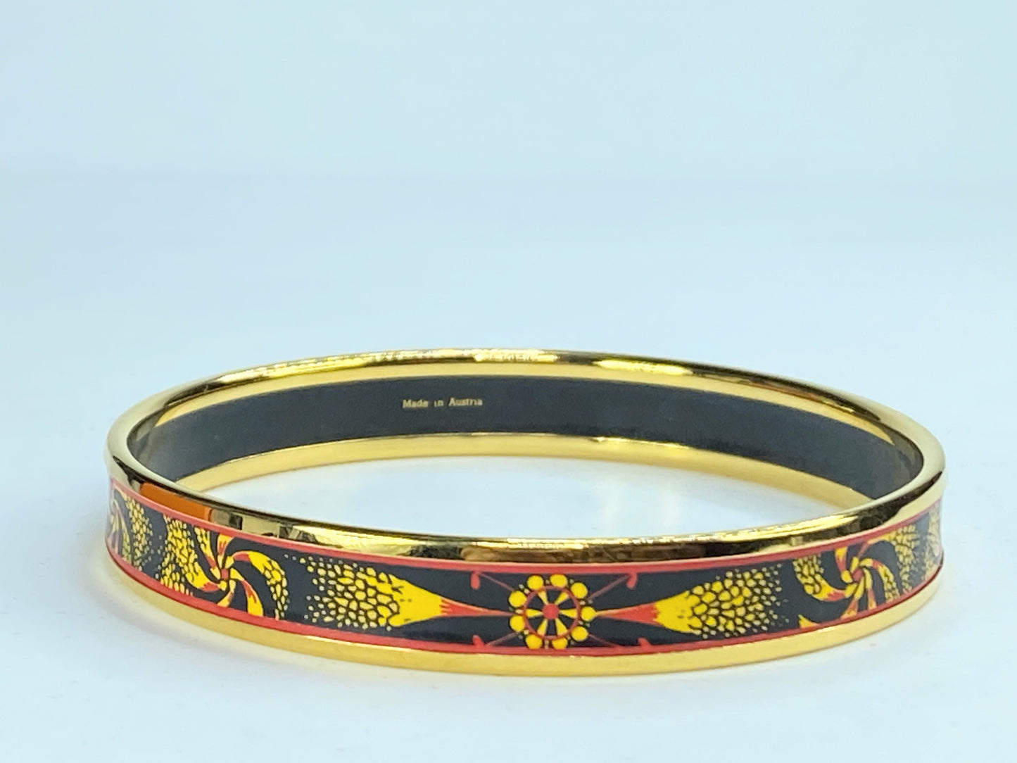 HERMES bangle enamel PM ladies GP black gold 8.0" GS163