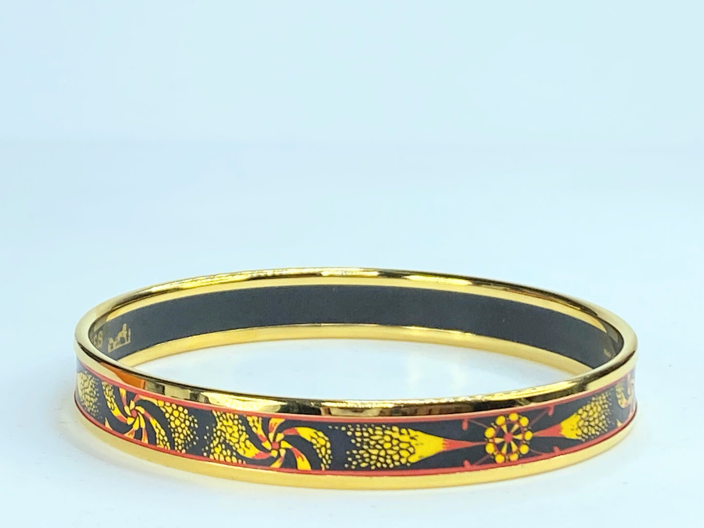 HERMES bangle enamel PM ladies GP black gold 8.0" GS163