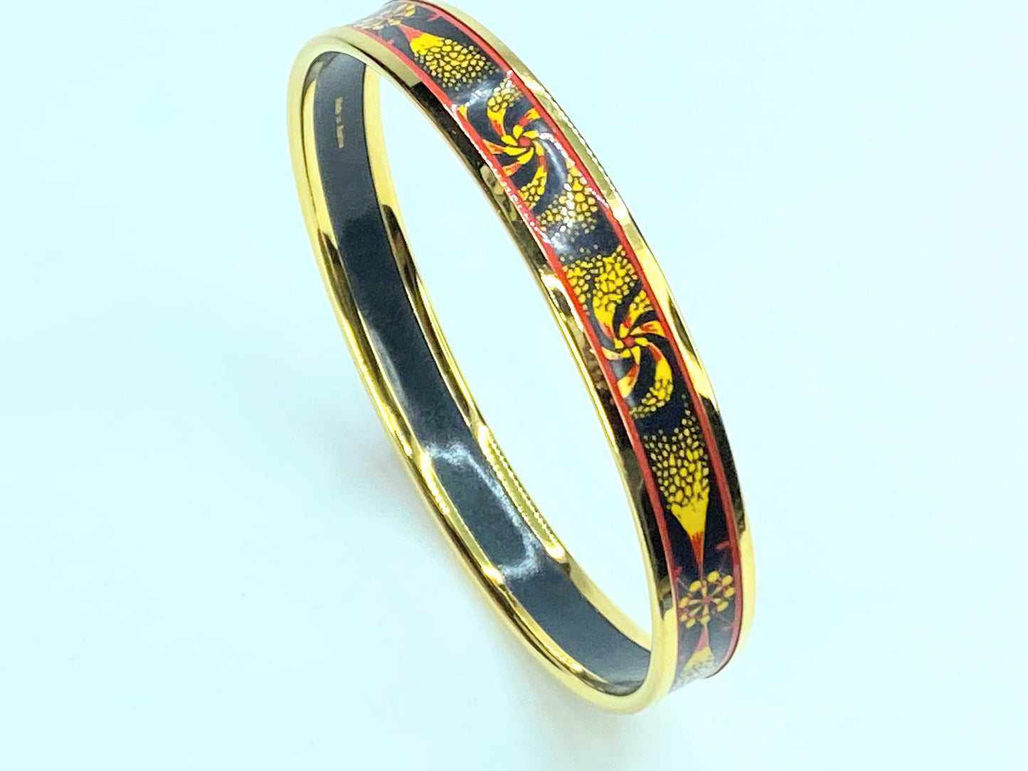 HERMES bangle enamel PM ladies GP black gold 8.0" GS163