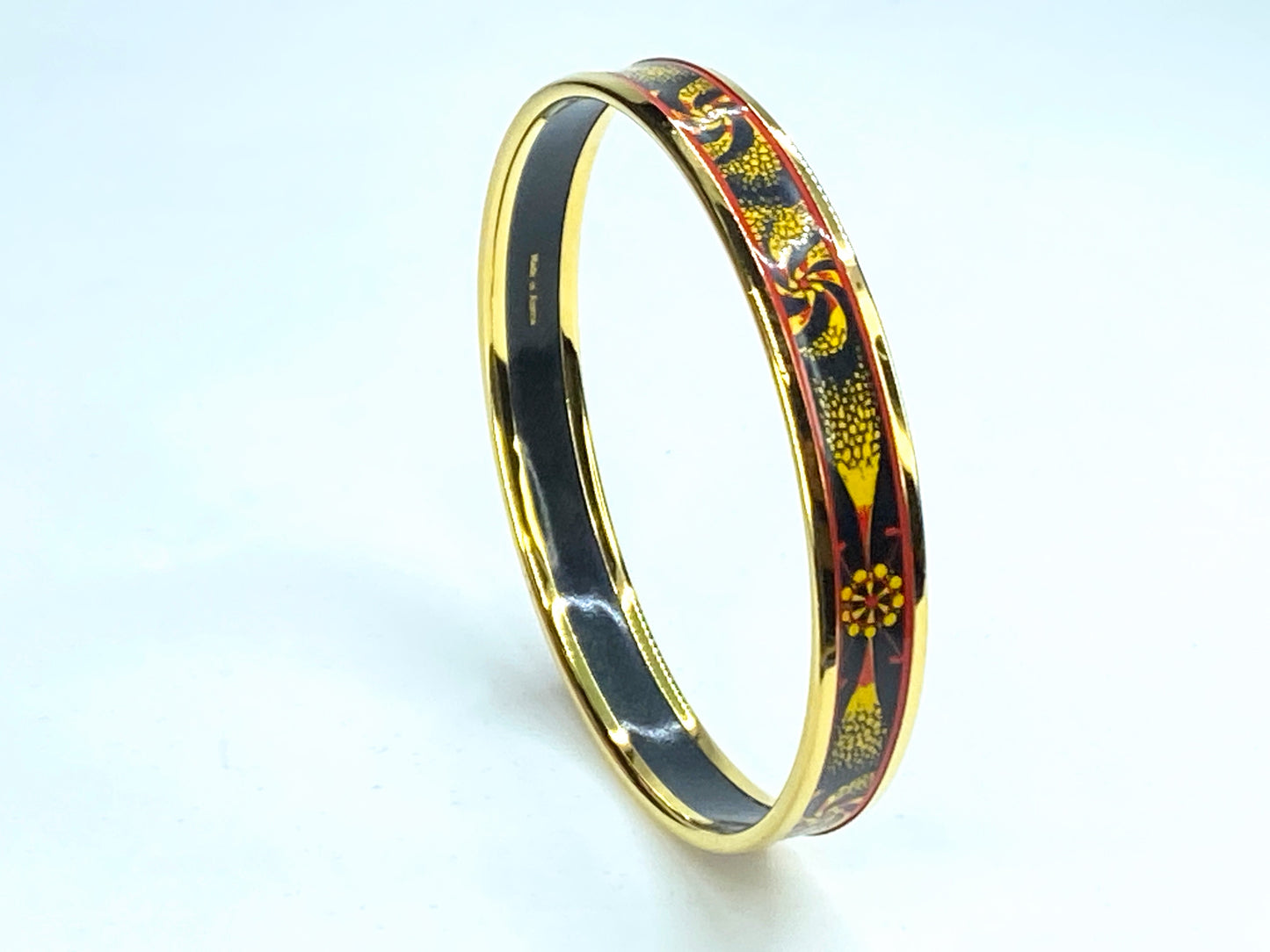 HERMES bangle enamel PM ladies GP black gold 8.0" GS163