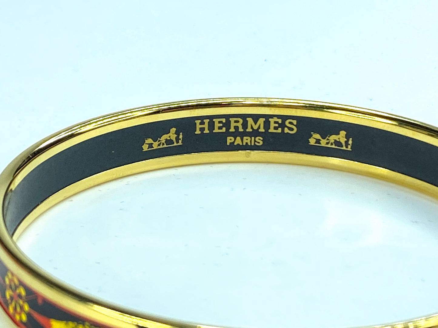 HERMES bangle enamel PM ladies GP black gold 8.0" GS163