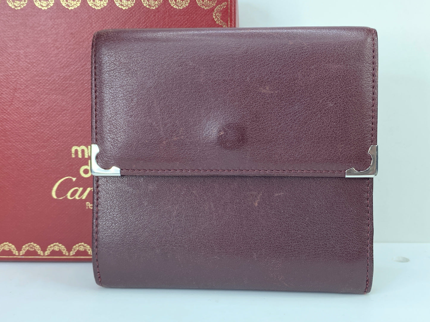 Cartier trifold wallet Mastrin Bordeaux Leather original box GS425