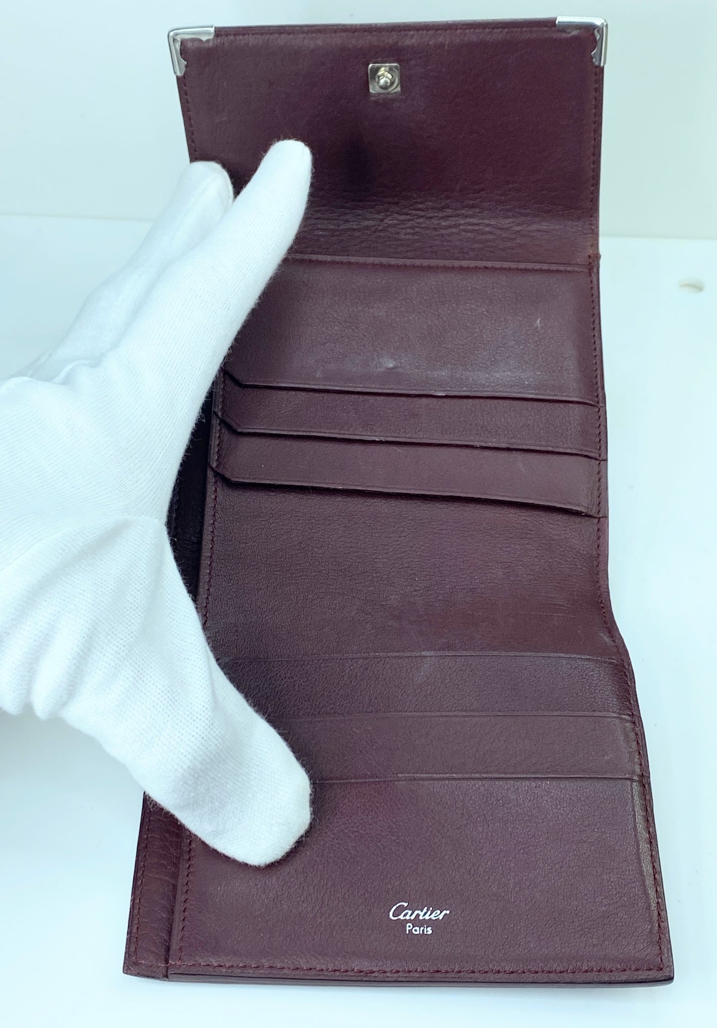 Cartier trifold wallet Mastrin Bordeaux Leather original box GS425
