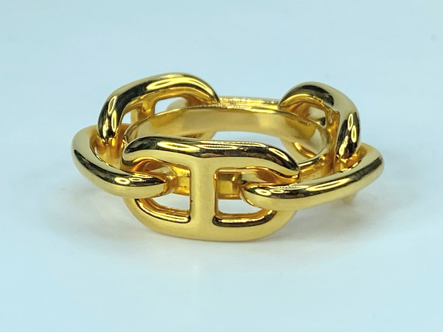 Authentic Hermes Chaine d'Ancre Gold Color Scarf Ring GS430