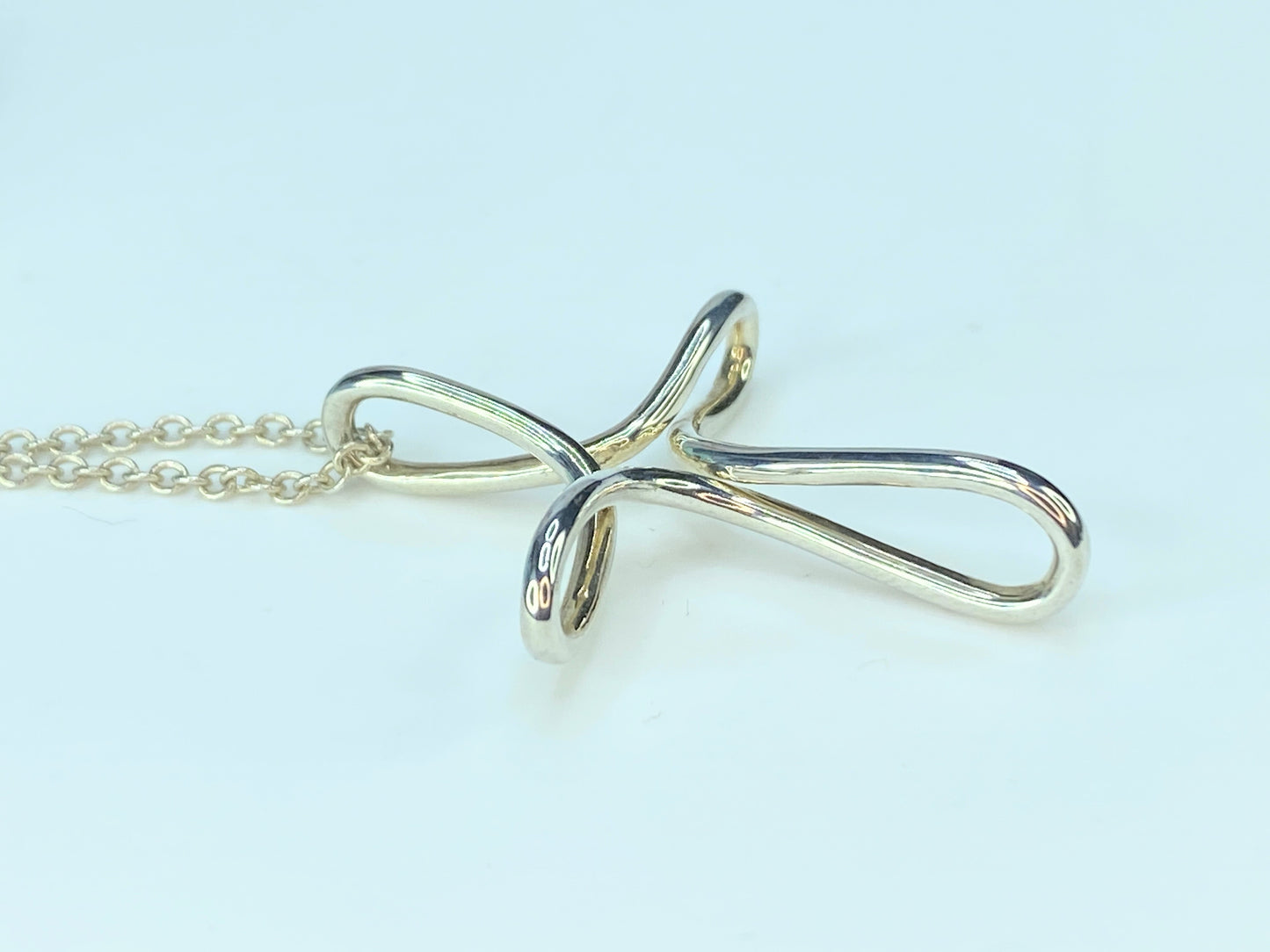Tiffany & Co. Sterling Elsa Peretti Large Infinity Cross Necklace 18" 1.5" JR93