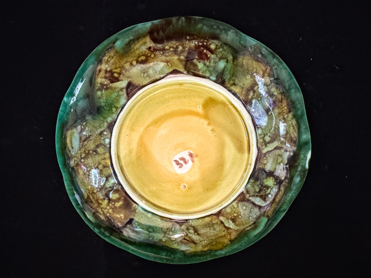 Antique Majolica Water Lily Leaf & Flower Botanical Serving Dish Plate 9" A1090