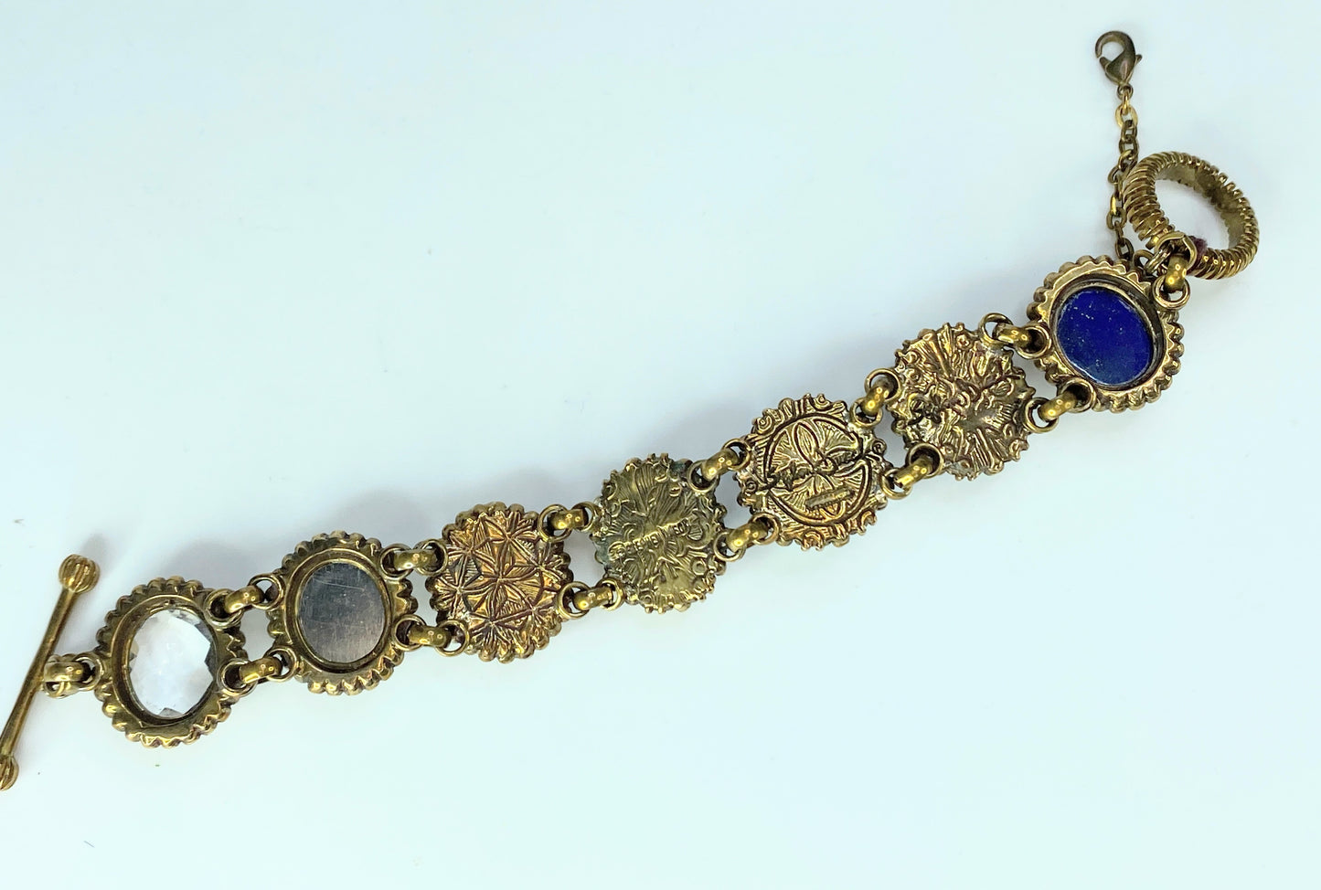 Stephen Dweck multiple genuine gemstones bronze tone bracelet 45.2g 7" GS97