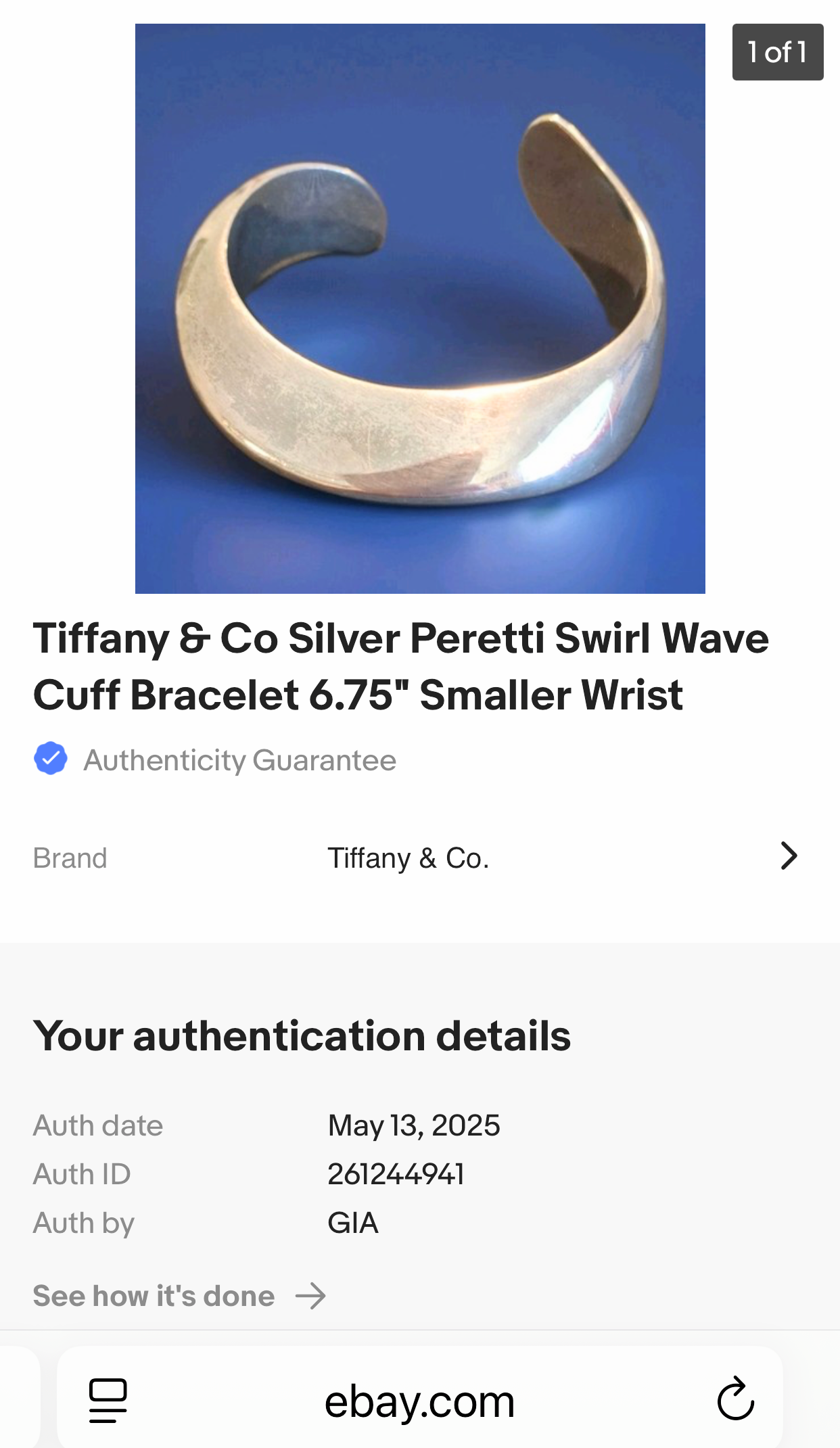 Tiffany & Co. Elsa Peretti Swirl Cuff Bangle in Sterling Silver 6.75" 39g JR543