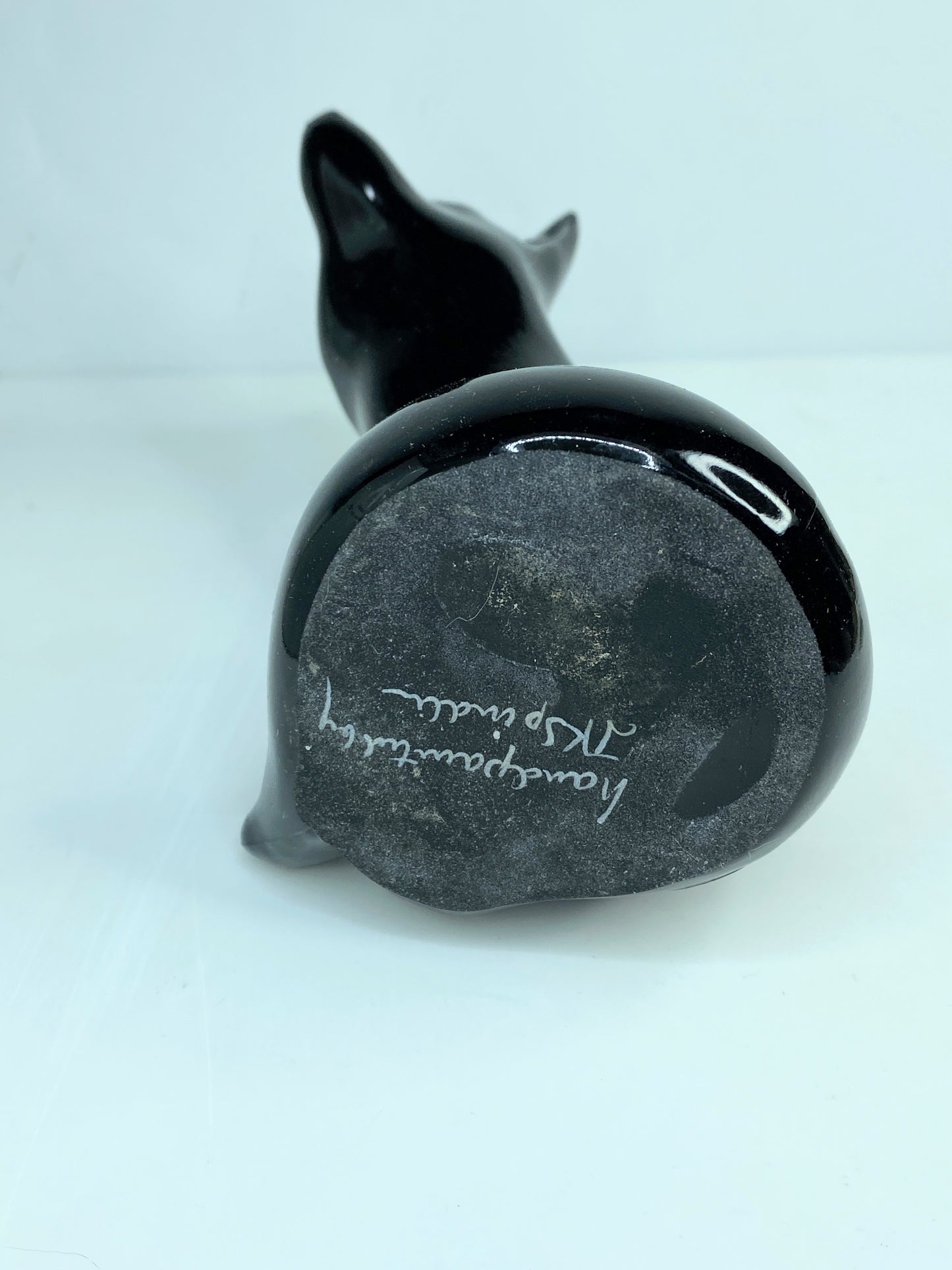 Fenton Art Glass hand-painted black fox figurine in autumn leaves design A587