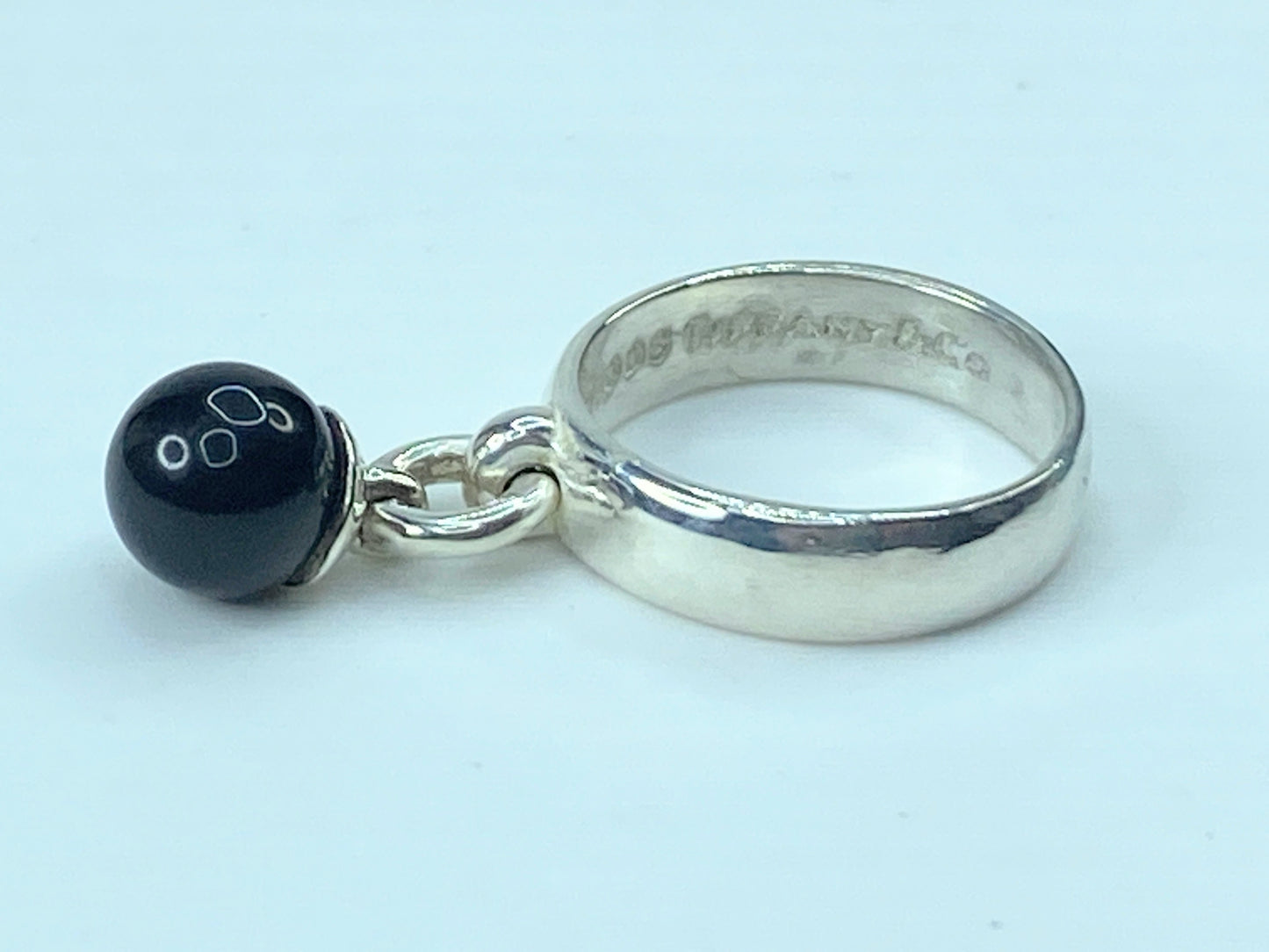 Tiffany Co. Vintage 5.0mm Onyx Charm hardware Ring Sterling Silver 5.6g s7 JR545