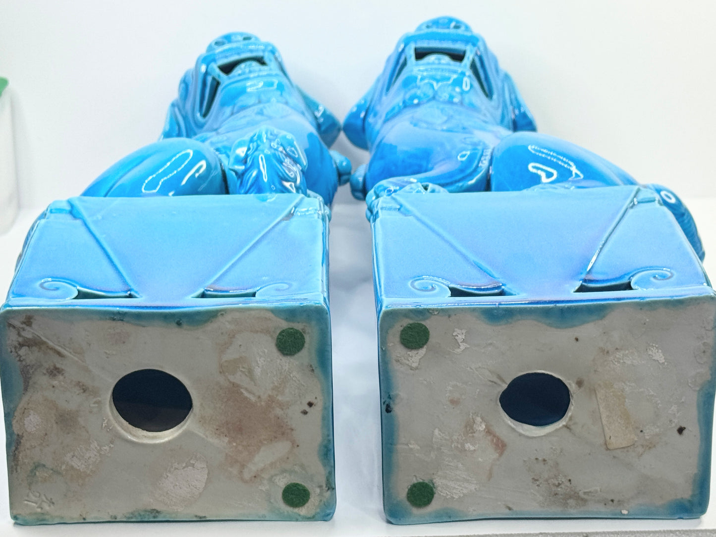 Vintage turquoise glazed porcelain Foo Dogs/imperial lions shi shi 14.5" A484