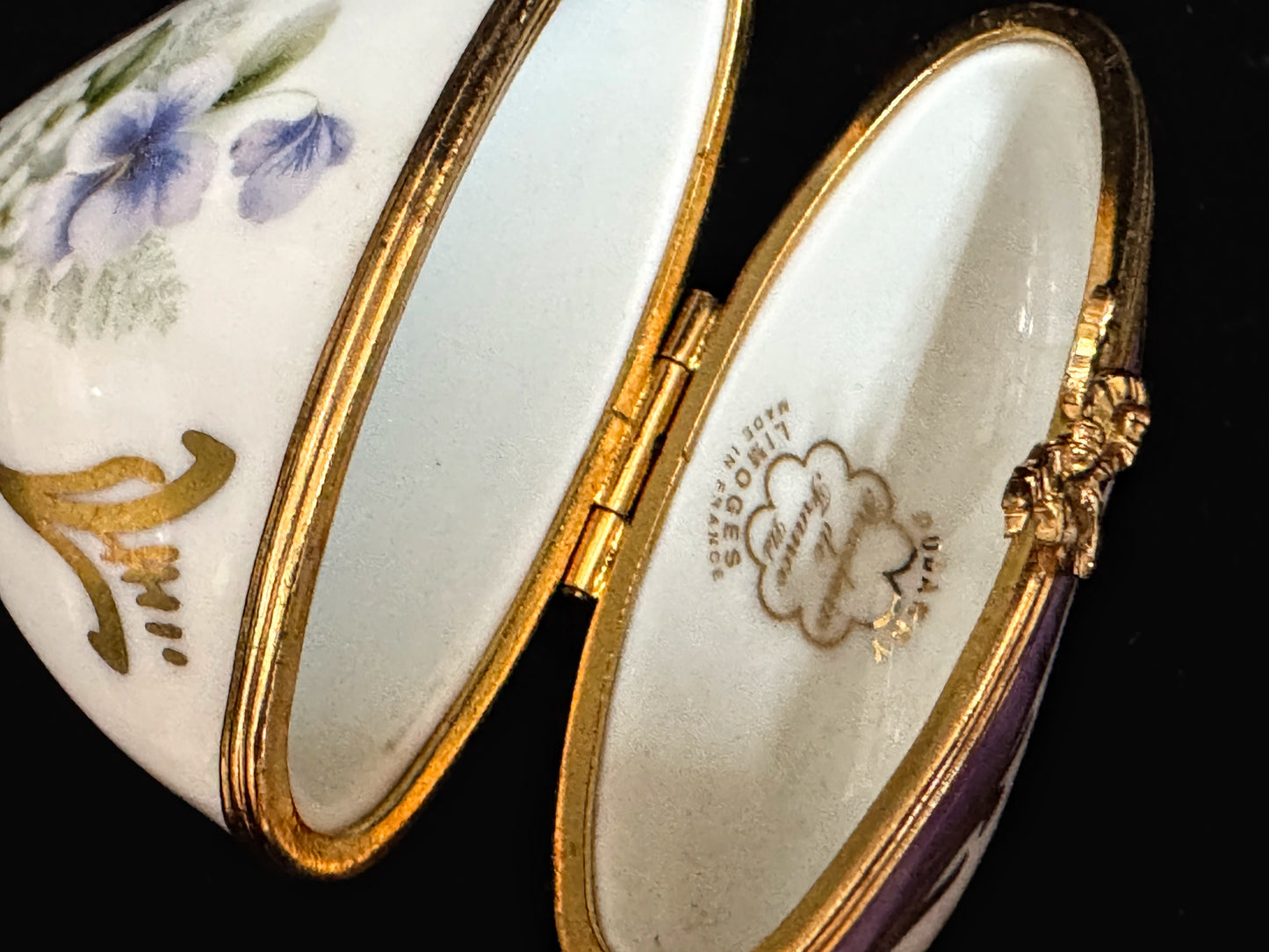 Vintage Limoges France Heart Shaped Perfume Bottle Trinket Box Porcelain A1107