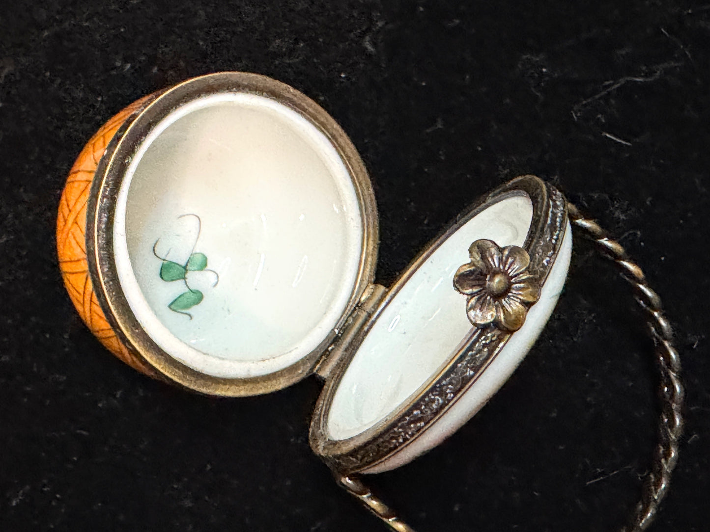 Limoges Peint Main Floral Basket Trinket Box with Handle A1108