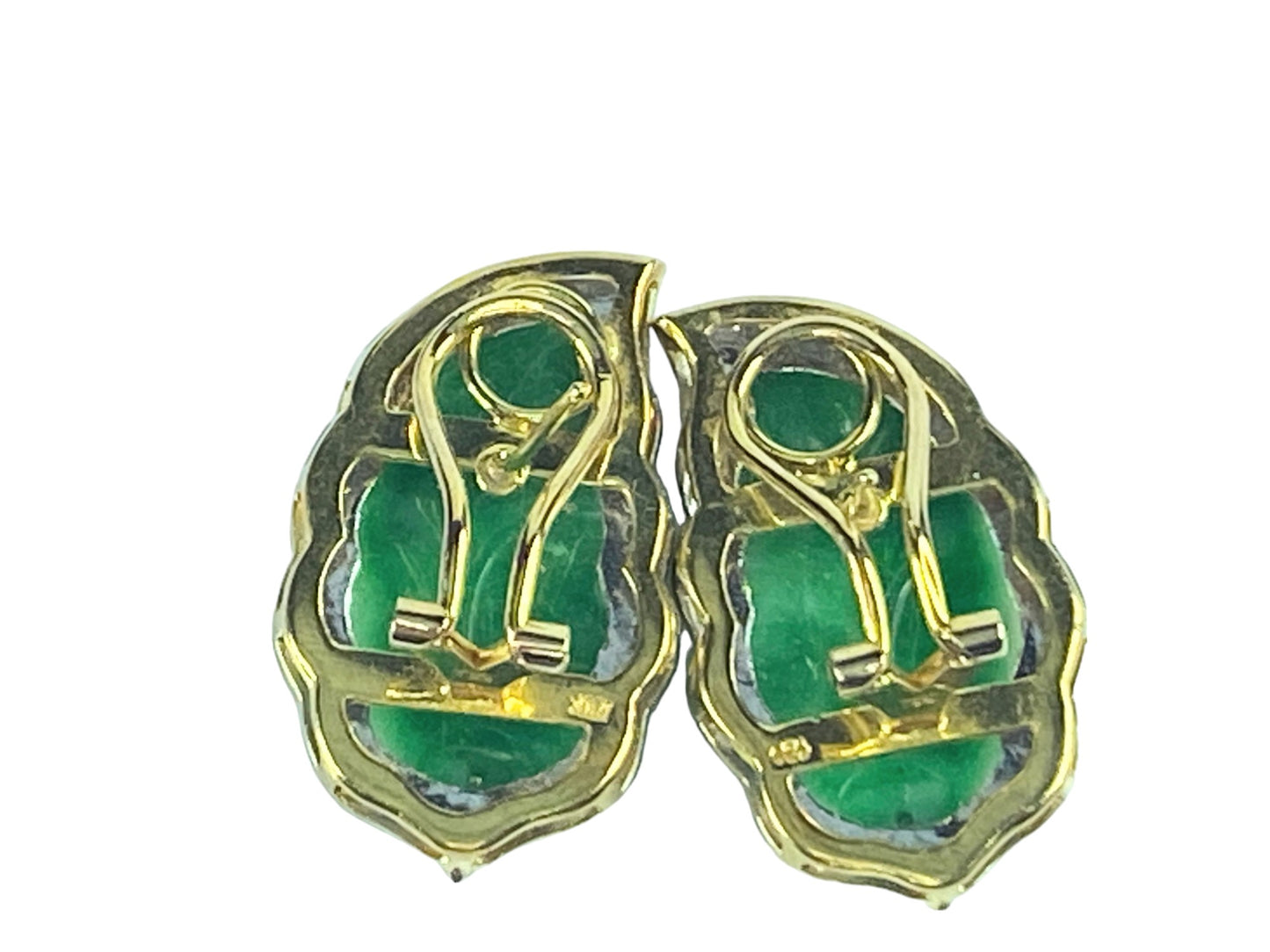 c1960's 18 karat Jadeite Foliage Diamond embellished earrings 15.4g